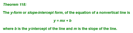 Theorem 118 - Slope-Intercept Form for the Equation of a Line